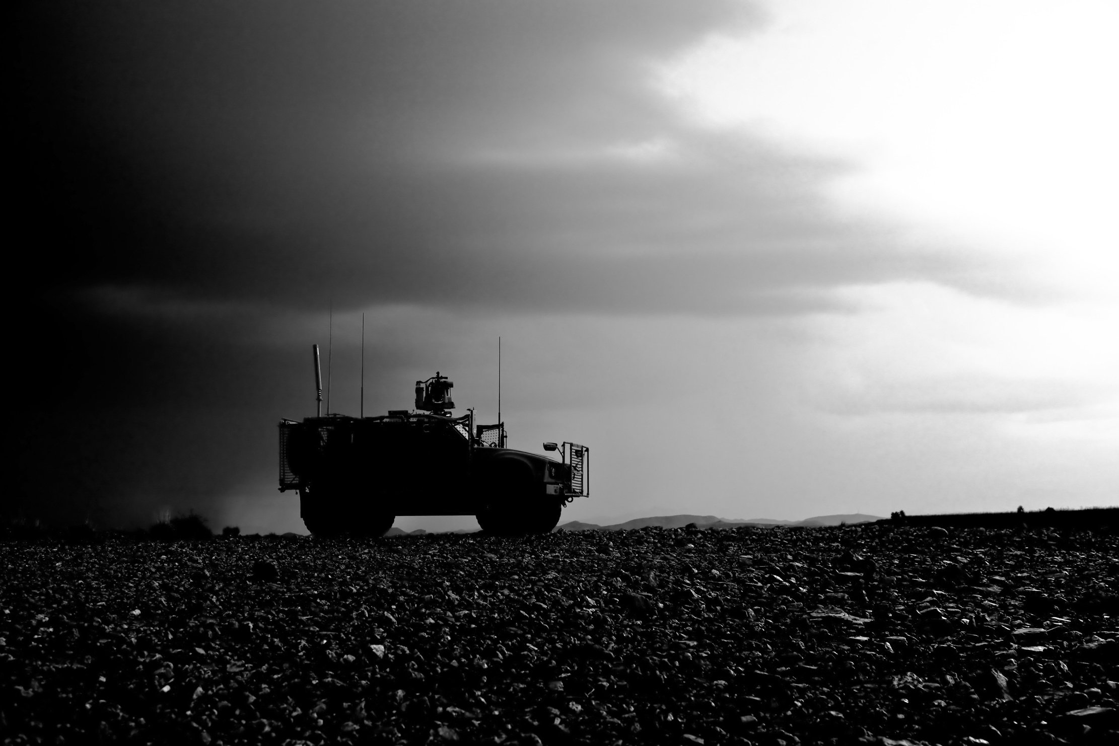 Black and White Military Vehicle